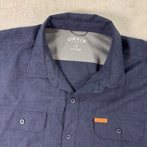 Orvis Shirt Men's XL Navy‎ Short Sleeve Flap Pocket Collared Casual Button Down